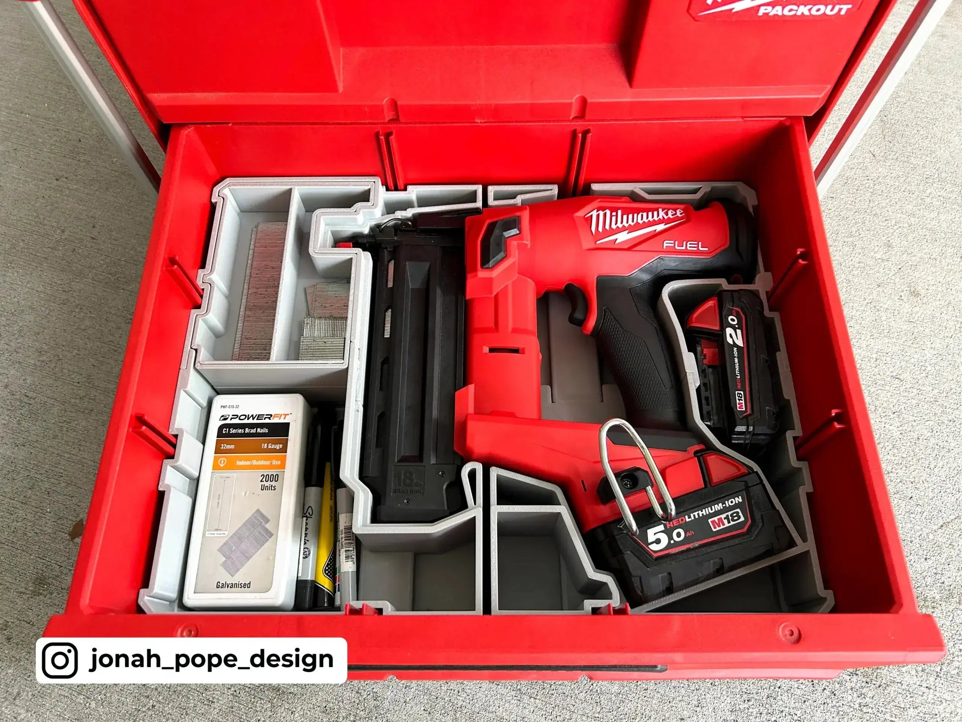 Drawer M18 Brad Nailer 18G Insert  packout australia